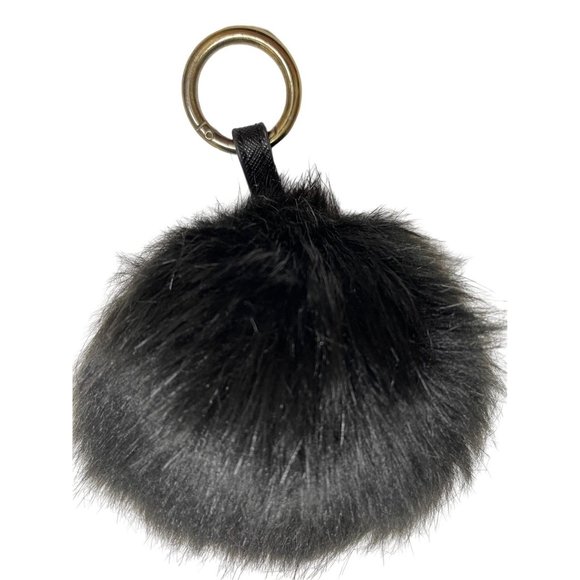 Faux Fur Pom Pom charm keychain 4" Large Pom, Fur Ball Black - Picture 2 of 3